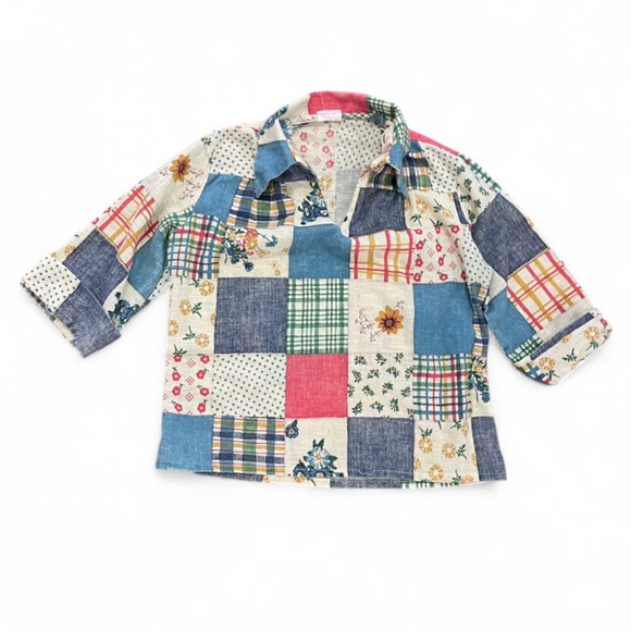 Tops - Patchwork Print Long Sleeve Top